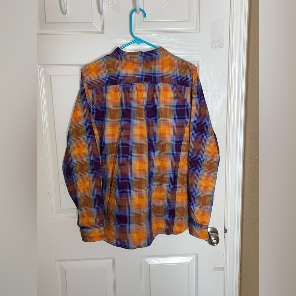 Woolrich Plaid Flannel Long Sleeve Shirt Purple /Orange/Blue Women’s Size XL - Picture 7 of 7